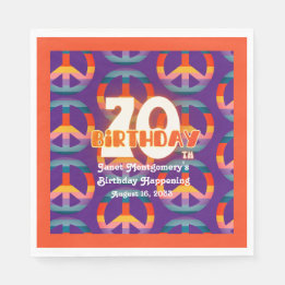 Retro Hippie Rainbow Peace Sign 70th Birthday Napkin