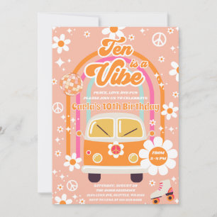 Retro Hippie Rainbow Ten Is A Vibe 10th Birthday Invitation