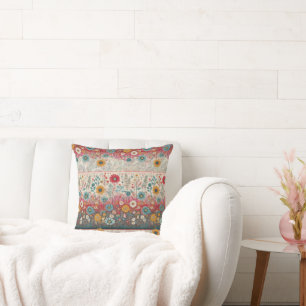Retro Hippie: Red Floral Accent Pillow