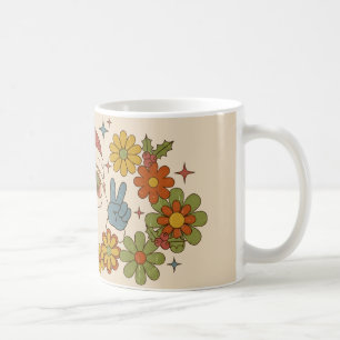 Retro Hippie Santa Peace Sign Flower Power Christm Coffee Mug