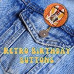 Retro Hippie Sunrise Custom Birthday 7.5 Cm Round Badge<br><div class="desc">It's a birthday party like no other, perfect for all ages from sweet sixteen to retirement celebrations. Join us for a retro-inspired birthday bash filled with groovy vibes and flower power fun! Celebrate in style with our Groovy 60s theme, featuring colourful decorations, vintage accents, and peace signs aplenty. Whether you're...</div>