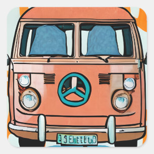 Retro Hippie Van Vintage Colours Art Square Sticker