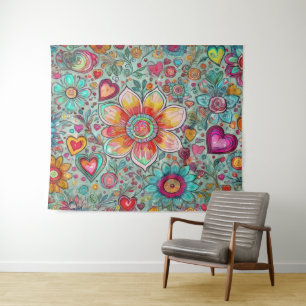 Retro Hippie: Yellow Flower Abstract Tapestry