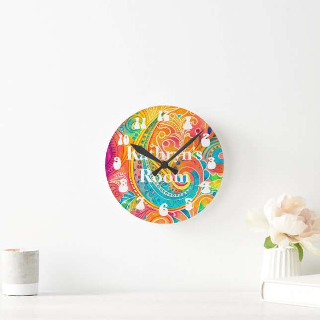 Retro Hippy 60s 70s Peace Sign Custom Round Clock (Home)
