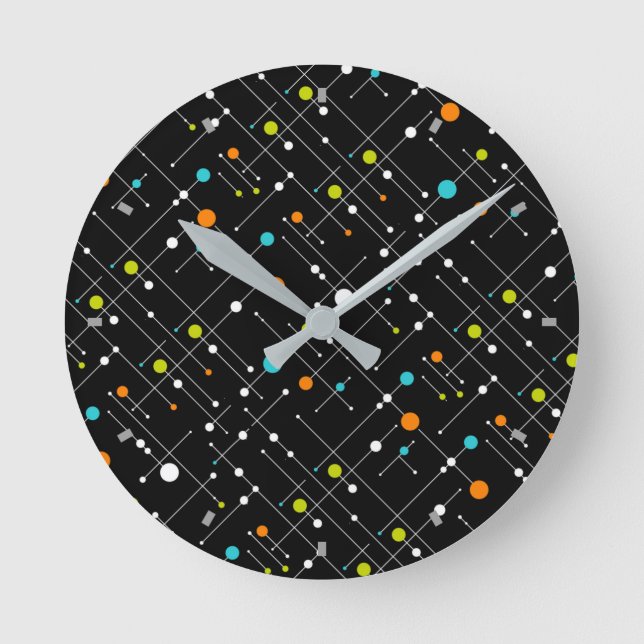 Retro Hipster Black Space Age Atomic Round Clock (Front)