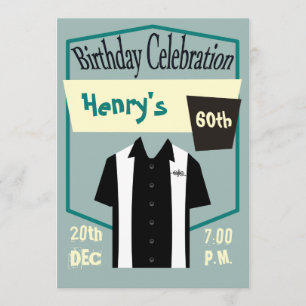 Retro Hipster Bowling Rockabilly  Birthday Invitation