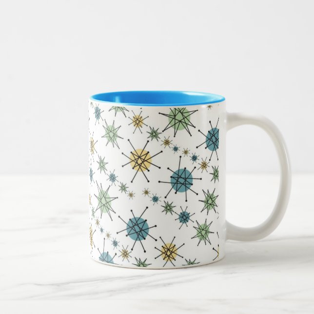Retro Hipster Geometric Atomic Starburst 11oz Two-Tone Coffee Mug (Right)