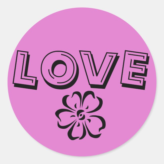 Retro Hipster Hot Pink Love Sticker with Flower (Front)