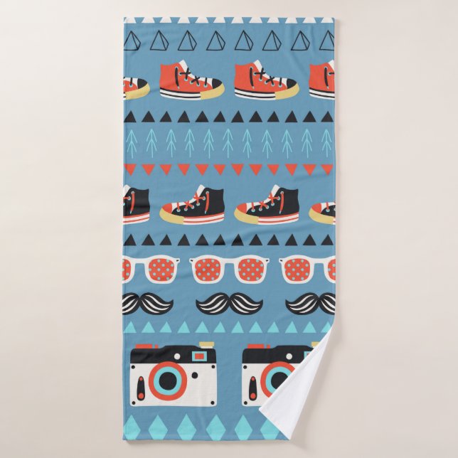 Retro hipster seamless pattern bath towel (Bath Towel)