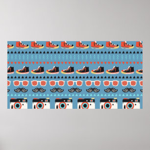 Retro hipster seamless pattern poster