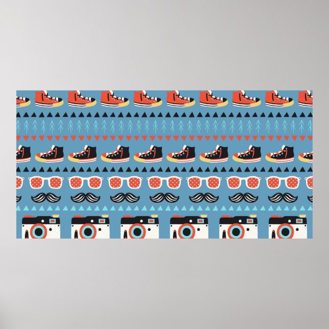 Retro hipster seamless pattern poster (Front)
