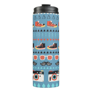 Retro hipster seamless pattern thermal tumbler
