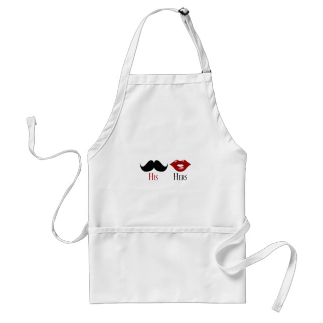 Retro His and Hers Black Handlebar Moustache Standard Apron (Front)