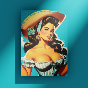 Retro Hispanic Cowgirl Postcard