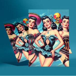 Retro Hispanic Pin-ups Postcard