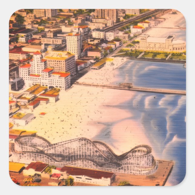 Retro Historical Long Beach, California Boardwalk Square Sticker (Front)