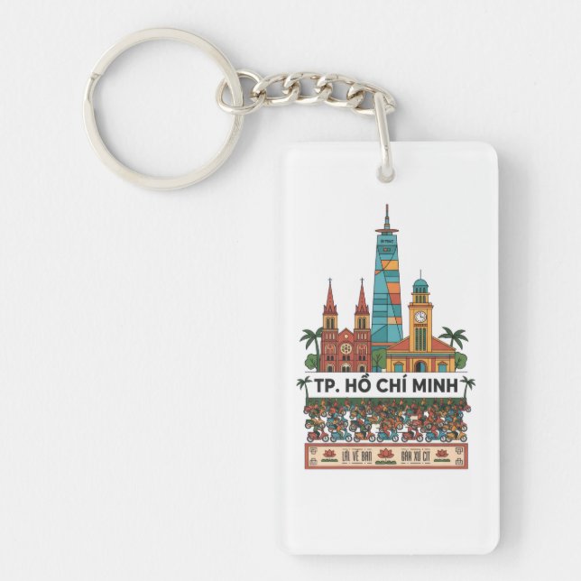 Retro Ho Chi Minh City Skyline Saigon Wander South Key Ring (Front)