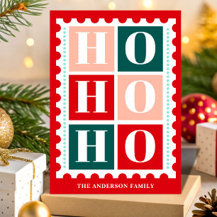 Retro Ho Ho Ho Christmas Postage Stamp Holiday Card