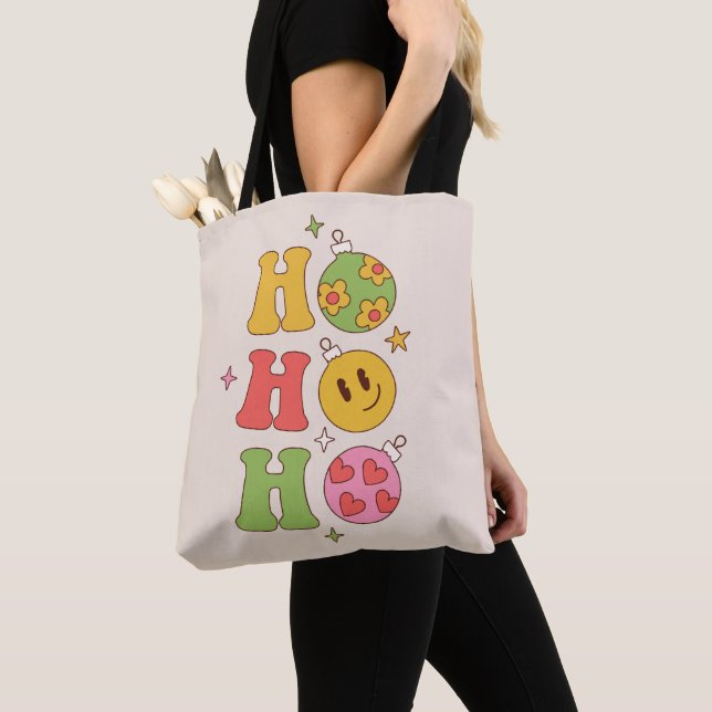 Retro Ho Ho Ho Groovy Christmas  Tote Bag (Close Up)