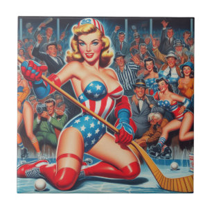 Retro Hockey Pin-up Tile