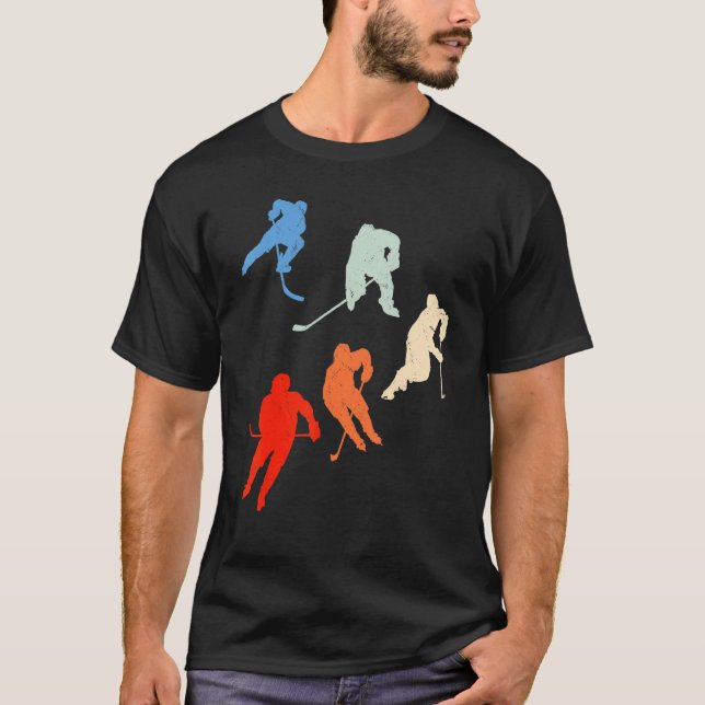 Retro Hockey Player Vintage Ice Hockey T-Shirt (Front)