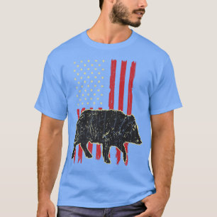 Retro Hog Hunter American Flag Vintage Pig Hog Boa T-Shirt
