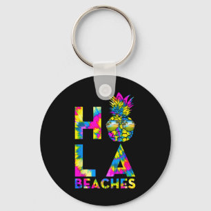 Retro Hola Beaches Pineapple Tiedye Beach Summer V Key Ring