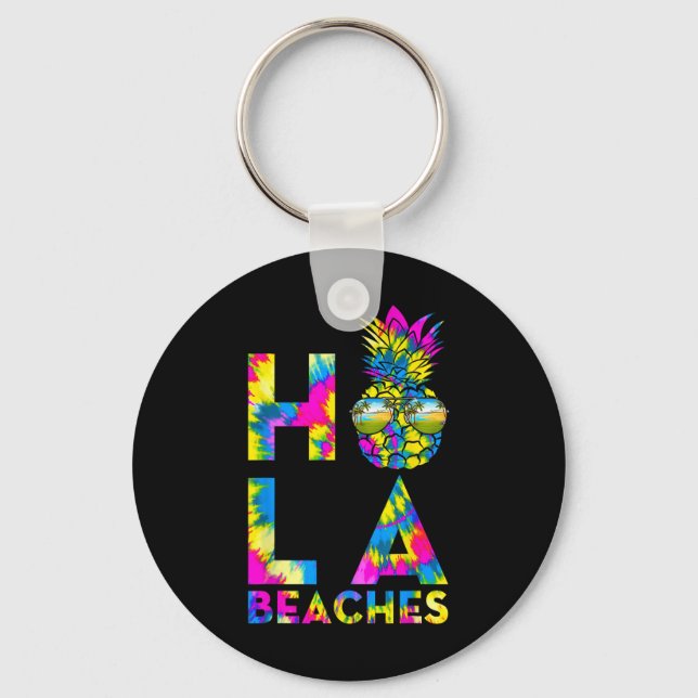 Retro Hola Beaches Pineapple Tiedye Beach Summer V Key Ring (Front)