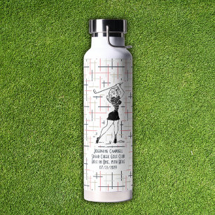 Retro Hole-in-One Golf Girl Pink Personalised  Water Bottle