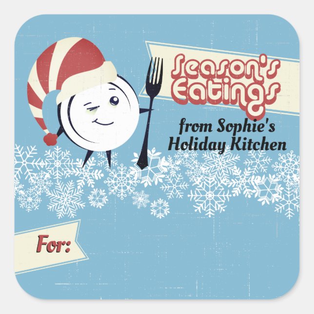 Retro holiday baking cooking Christmas to from Cla Square Sticker (Front)