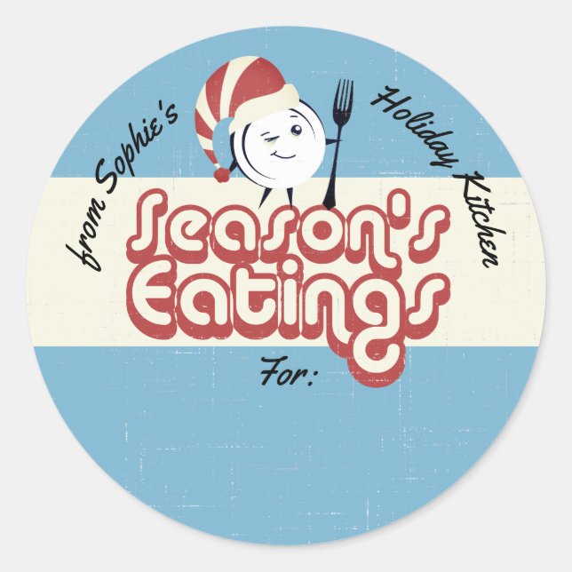 Retro holiday baking cooking Christmas to from Classic Round Sticker (Front)