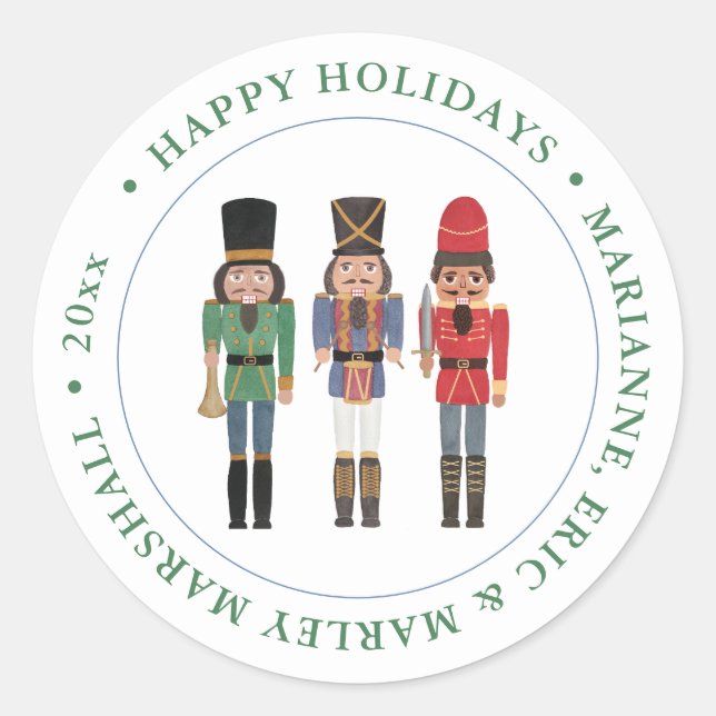 Retro Holiday Black Nutcracker Red Green Blue Classic Round Sticker (Front)