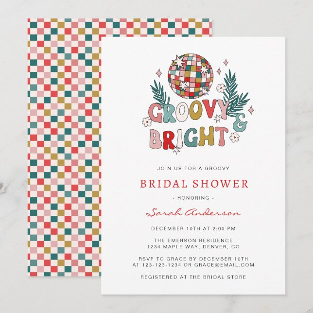 Retro Holiday Bridal Shower Invitation (Front/Back)