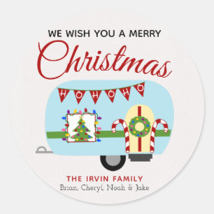 Retro Holiday Camper Personalised Christmas Sticke Classic Round Sticker