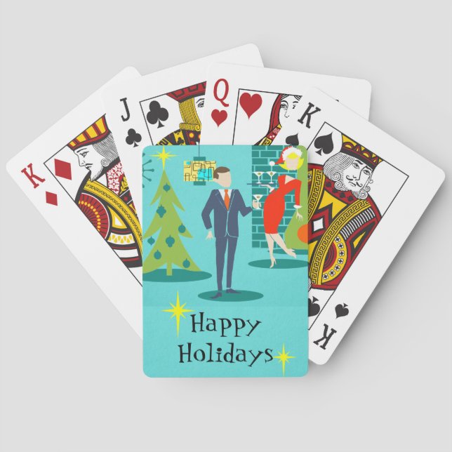 Retro Holiday Cartoon Couple Playing Cards (Back)