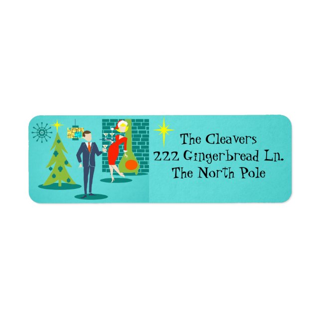 Retro Holiday Cartoon Couple Return Address Labels (Front)