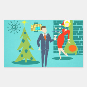 Retro Holiday Cartoon Couple Stickers
