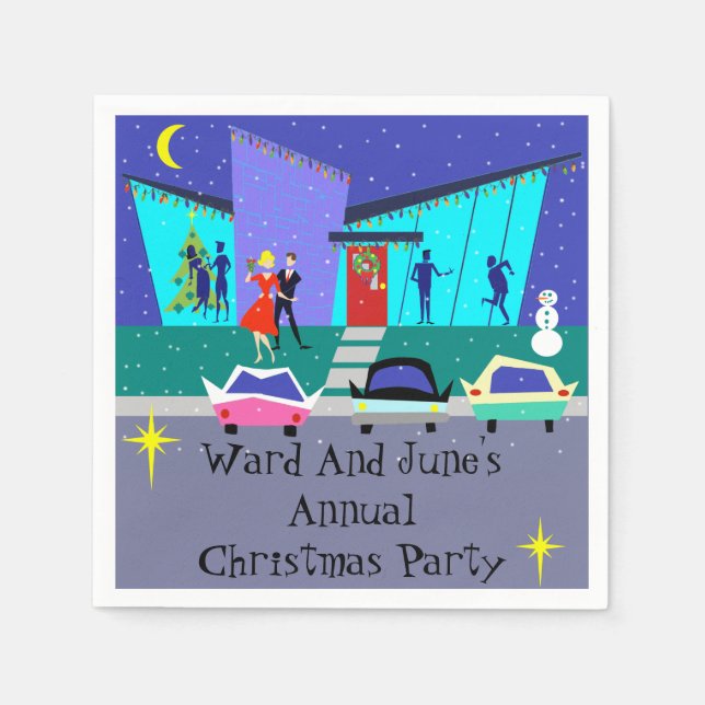 Retro Holiday Cartoon Party Paper Napkins (Front)