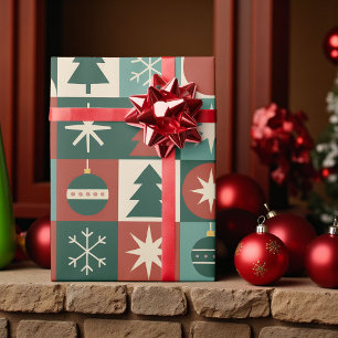 Retro Holiday Chequered Pattern Wrapping Paper