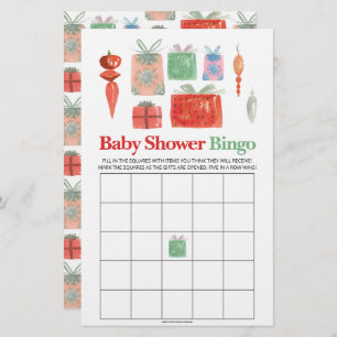 Retro Holiday Christmas Baby Shower Bingo Game 