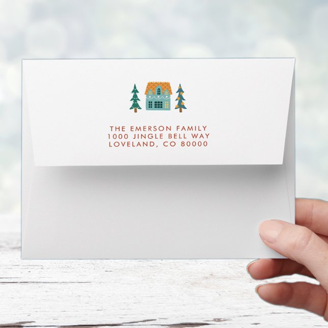 Retro Holiday Christmas Envelope (Retro Houses White Envelope Holiday Envelope)
