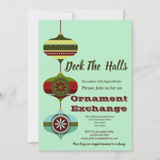 Retro Holiday | Christmas Ornament Exchange Party Invitation (Front)