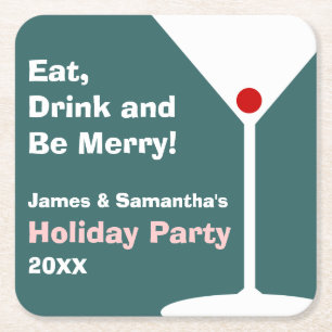 Retro Holiday Cocktail Party Coasters - Dark Teal