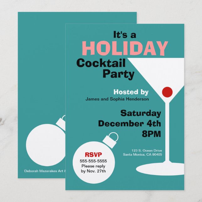 Retro Holiday Cocktail Party Invitation (Front/Back)