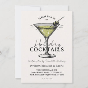 Retro Holiday Cocktails Drinks Christmas Party Invitation