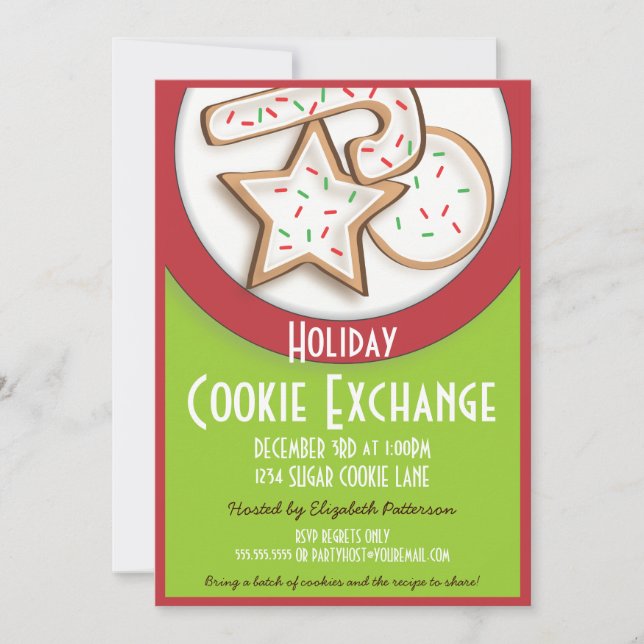 Retro Holiday Cookie Exchange in Red and Green Invitation (Front)