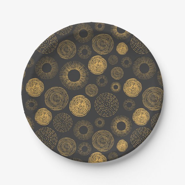 Retro Holiday Gold Burst Sparkler Cake Serving Paper Plate (Front)