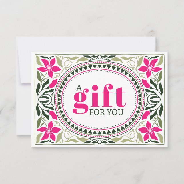 RETRO HOLIDAY GREEN Pink FLOWERS FRAME CHRISTMAS (Front)