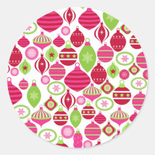 Retro Holiday Ornaments Christmas Pattern Classic Round Sticker
