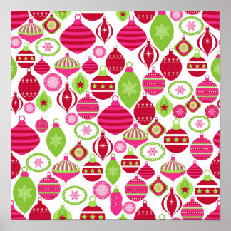 Retro Holiday Ornaments Christmas Pattern Poster